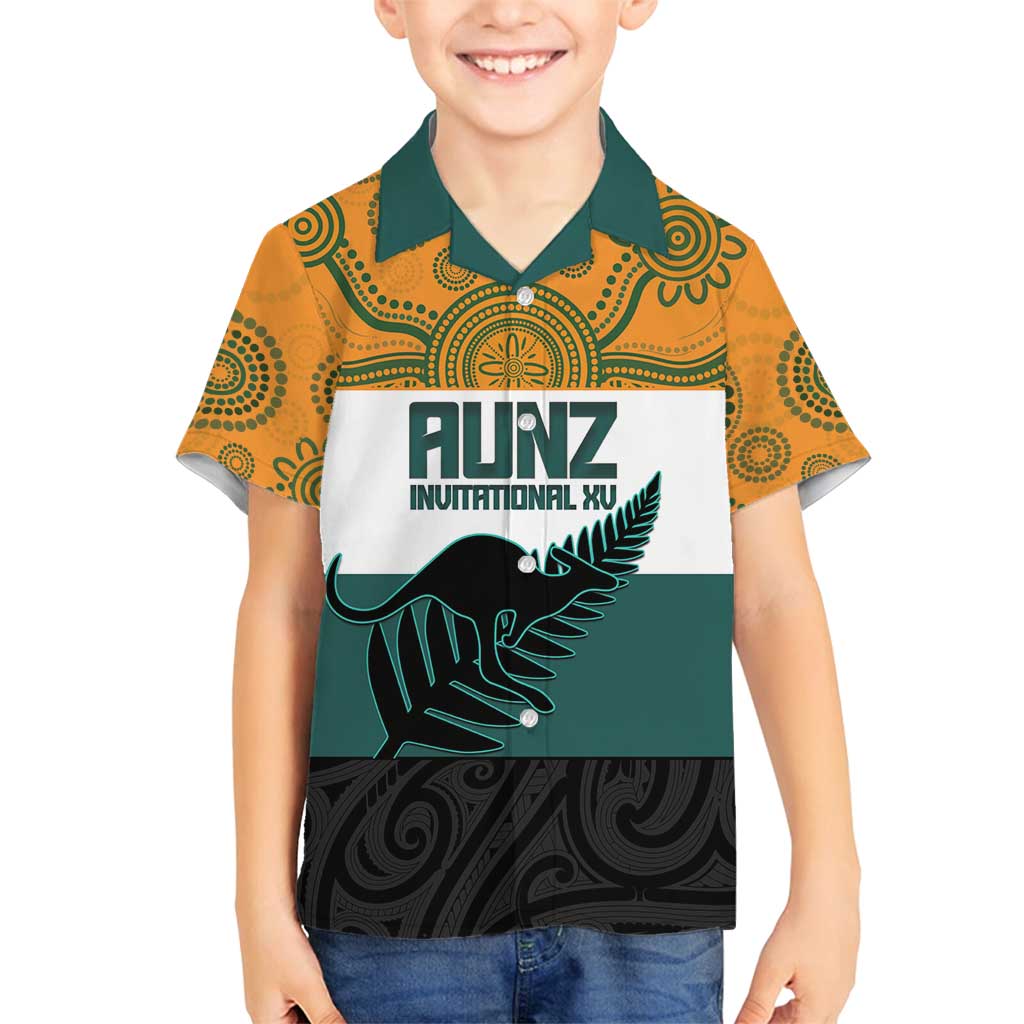 AUNZ Rugby Custom Family Matching Off Shoulder Maxi Dress and Hawaiian Shirt Australia Kangaroo New Zealand Silver Fern - Aussie Hoodie