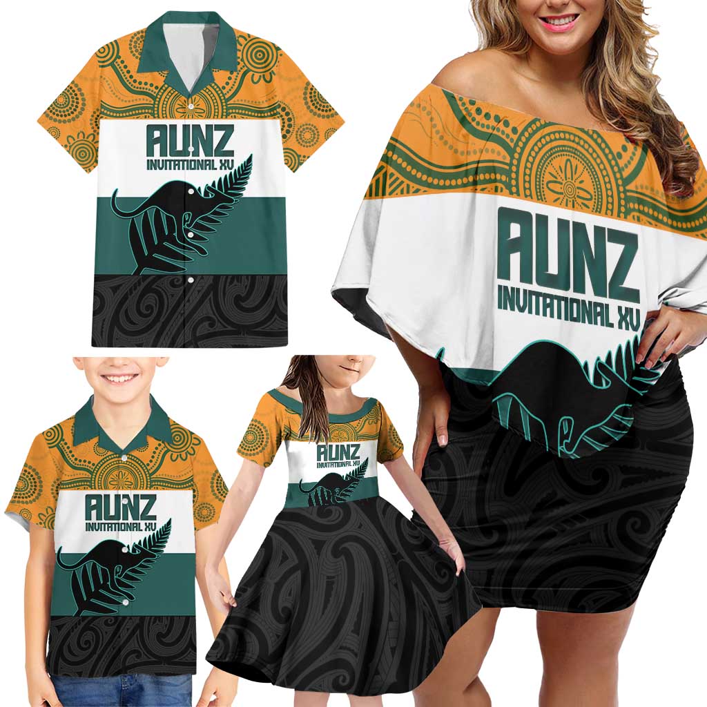 AUNZ Rugby Custom Family Matching Off Shoulder Short Dress and Hawaiian Shirt Australia Kangaroo New Zealand Silver Fern - Aussie Hoodie