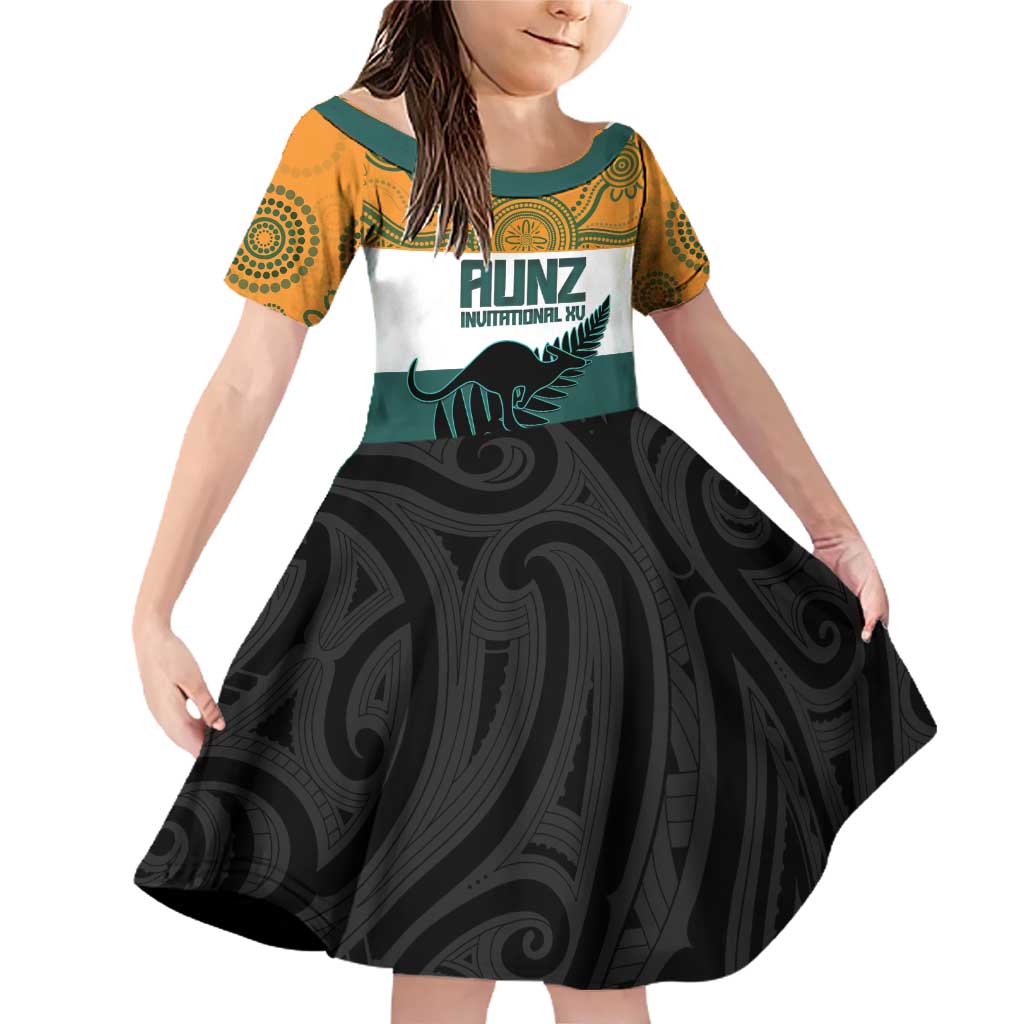 AUNZ Rugby Custom Family Matching Off Shoulder Short Dress and Hawaiian Shirt Australia Kangaroo New Zealand Silver Fern - Aussie Hoodie