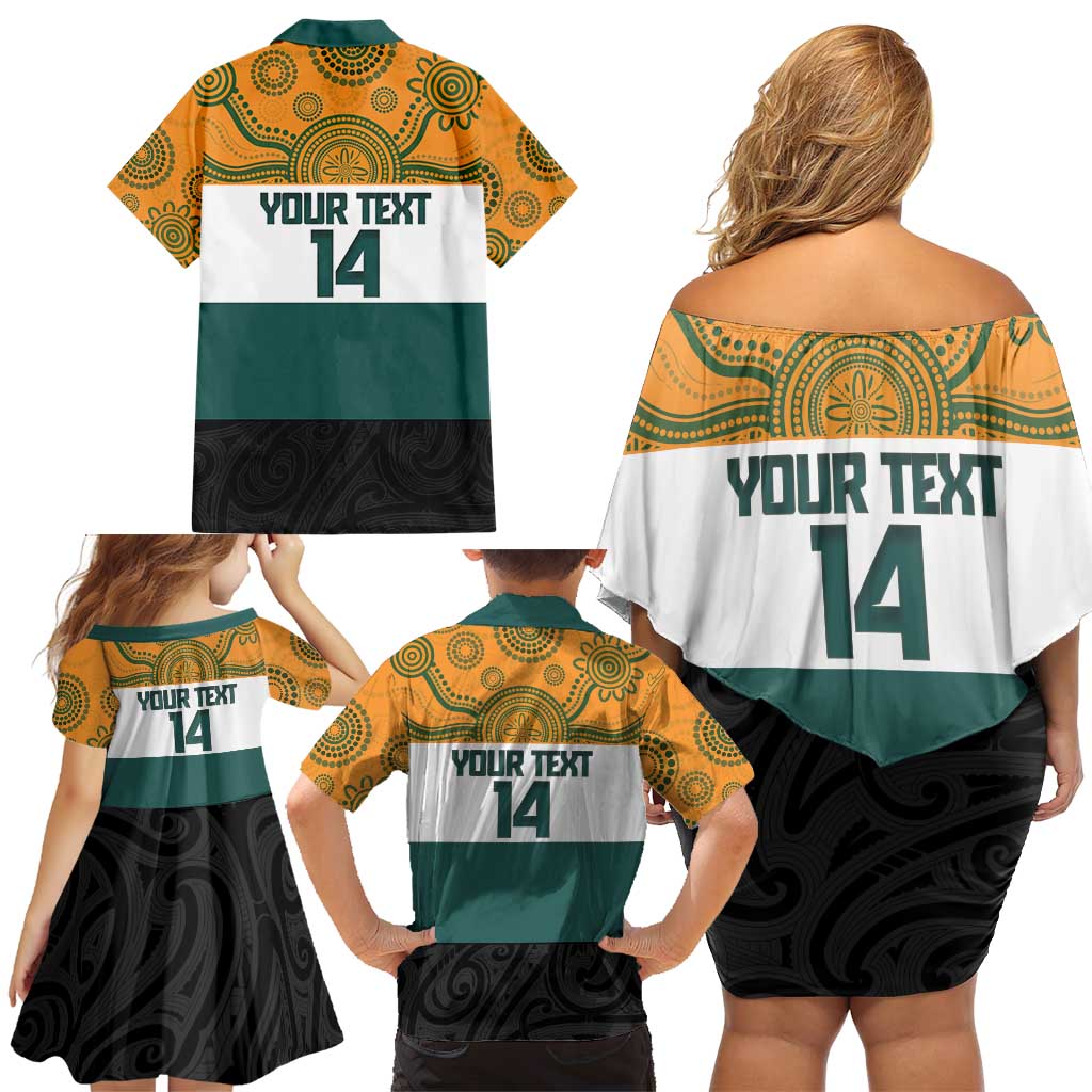 AUNZ Rugby Custom Family Matching Off Shoulder Short Dress and Hawaiian Shirt Australia Kangaroo New Zealand Silver Fern - Aussie Hoodie