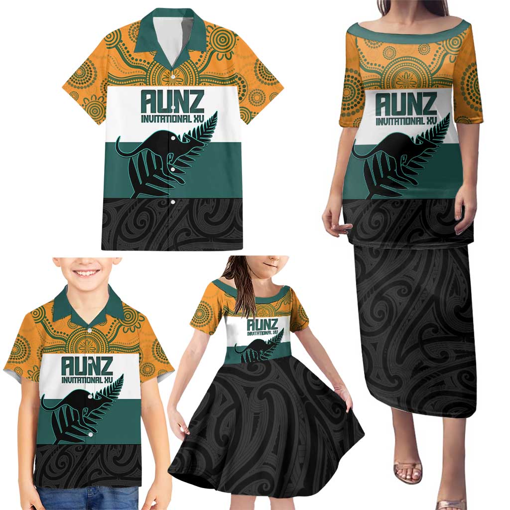 AUNZ Rugby Custom Family Matching Puletasi and Hawaiian Shirt Australia Kangaroo New Zealand Silver Fern - Aussie Hoodie