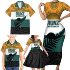 AUNZ Rugby Custom Family Matching Short Sleeve Bodycon Dress and Hawaiian Shirt Australia Kangaroo New Zealand Silver Fern - Aussie Hoodie