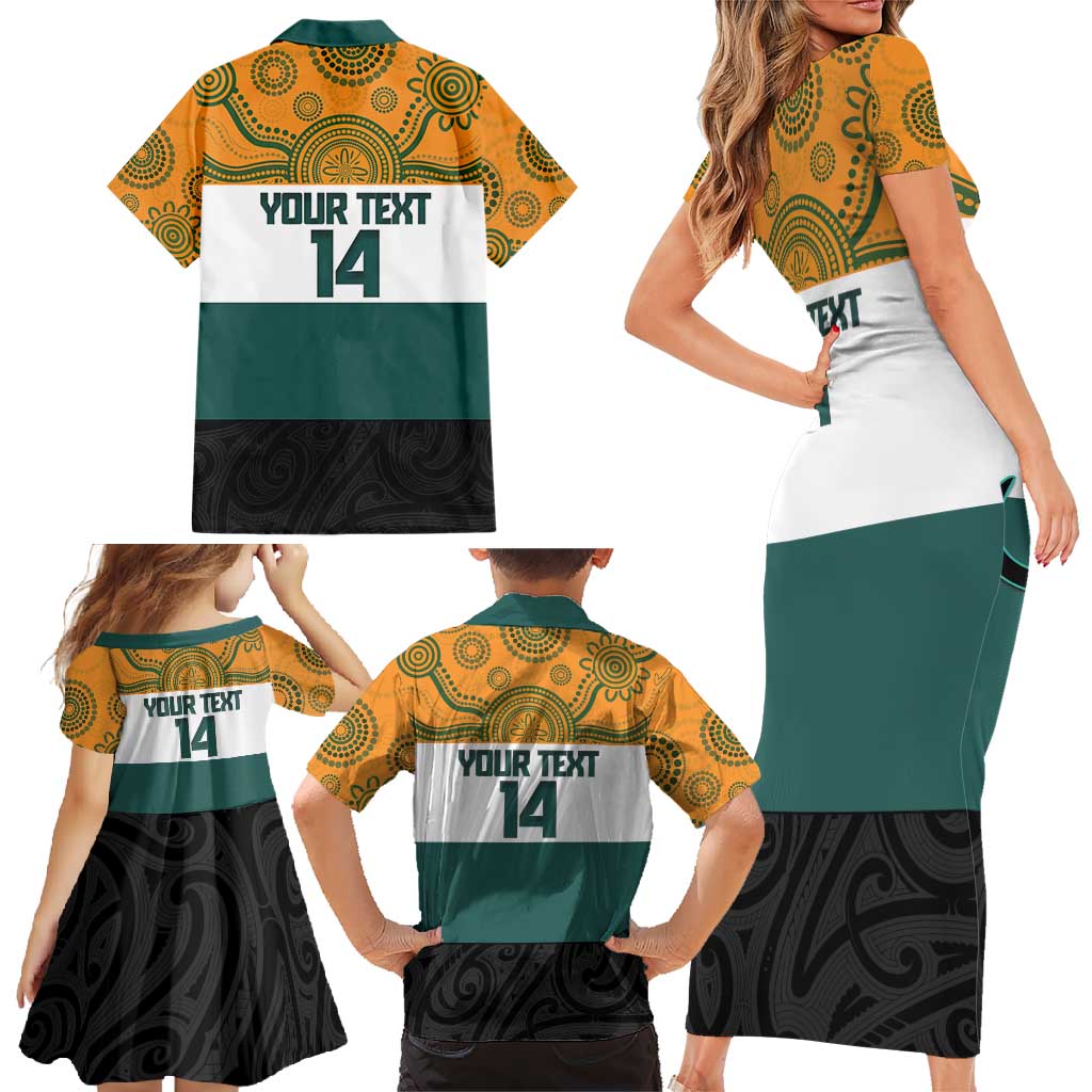 AUNZ Rugby Custom Family Matching Short Sleeve Bodycon Dress and Hawaiian Shirt Australia Kangaroo New Zealand Silver Fern - Aussie Hoodie