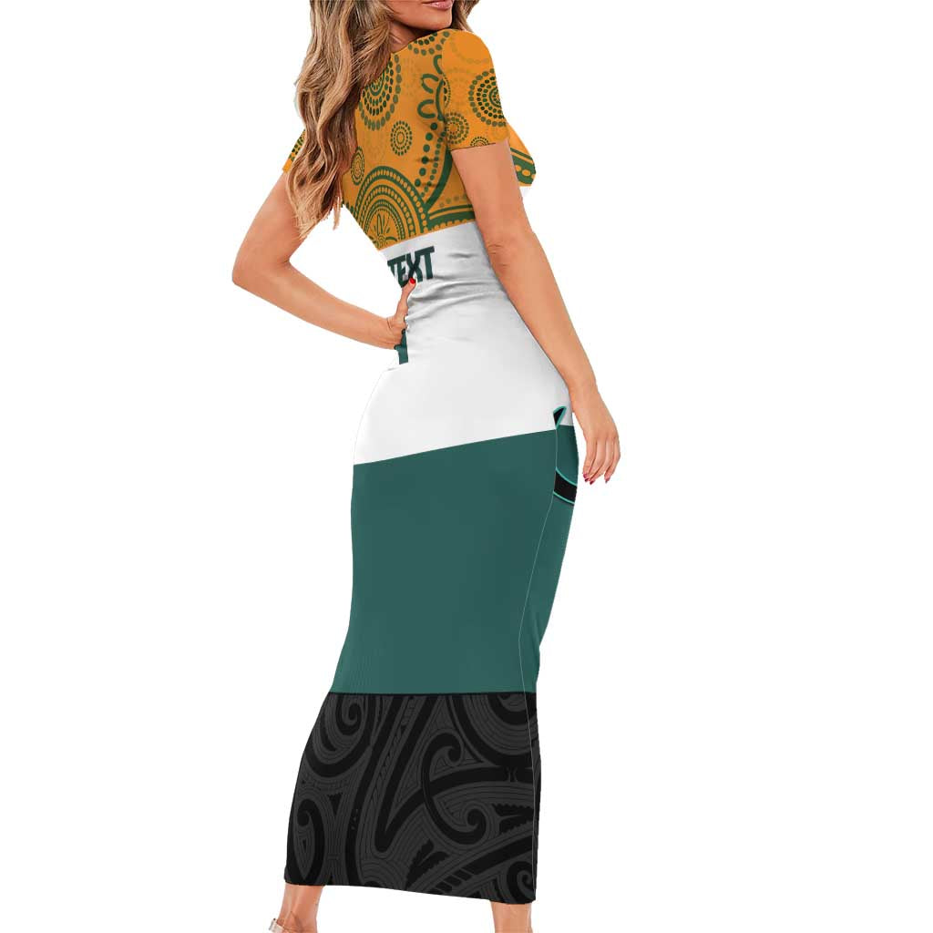 AUNZ Rugby Custom Family Matching Short Sleeve Bodycon Dress and Hawaiian Shirt Australia Kangaroo New Zealand Silver Fern - Aussie Hoodie