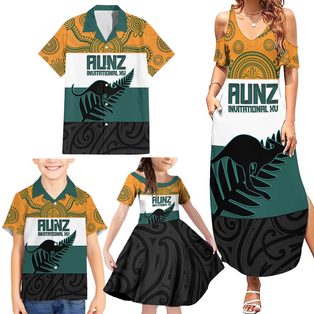 AUNZ Rugby Custom Family Matching Summer Maxi Dress and Hawaiian Shirt Australia Kangaroo New Zealand Silver Fern - Aussie Hoodie
