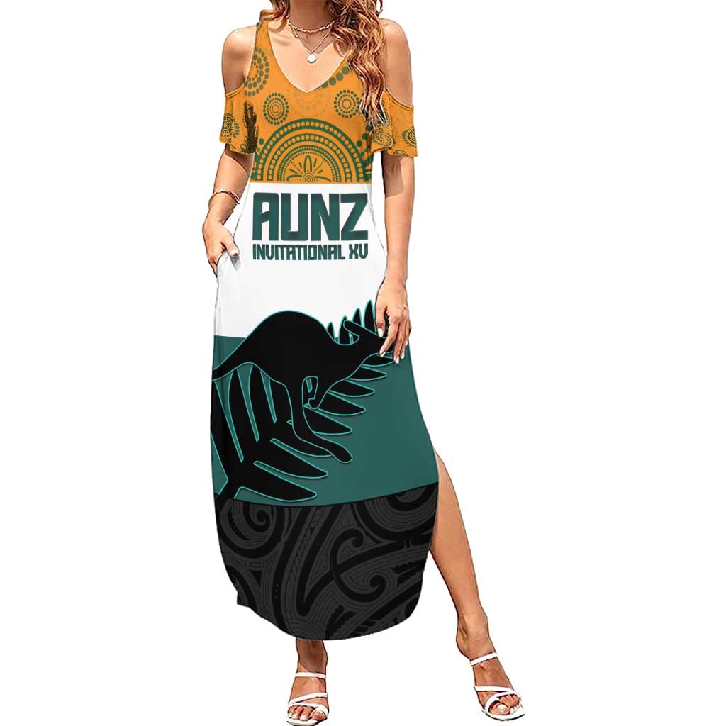 AUNZ Rugby Custom Family Matching Summer Maxi Dress and Hawaiian Shirt Australia Kangaroo New Zealand Silver Fern - Aussie Hoodie