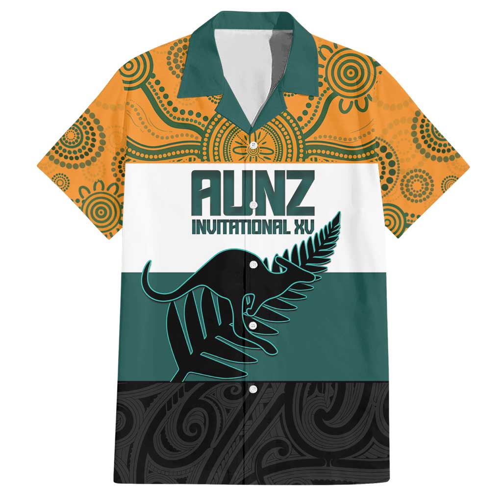 AUNZ Rugby Custom Hawaiian Shirt Australia Kangaroo New Zealand Silver Fern - Aussie Hoodie