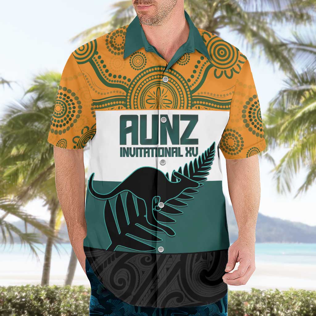 AUNZ Rugby Custom Hawaiian Shirt Australia Kangaroo New Zealand Silver Fern - Aussie Hoodie