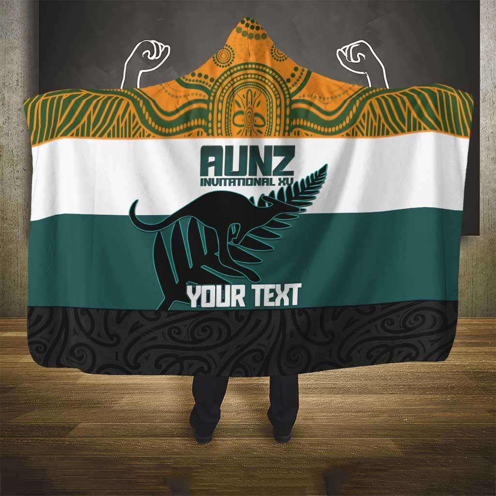 AUNZ Rugby Custom Hooded Blanket Australia Kangaroo New Zealand Silver Fern - Aussie Hoodie