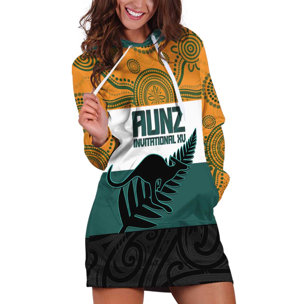 AUNZ Rugby Custom Hoodie Dress Australia Kangaroo New Zealand Silver Fern - Aussie Hoodie