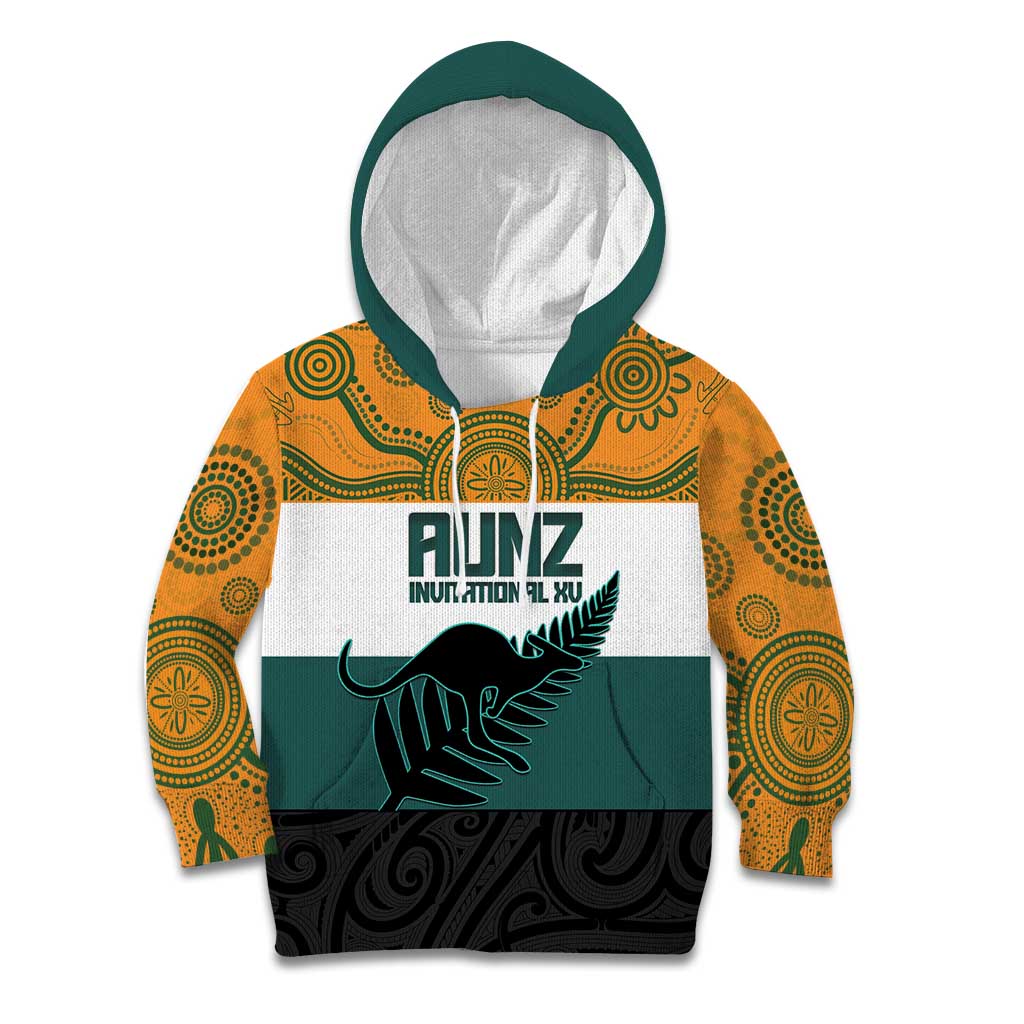 AUNZ Rugby Custom Kid Hoodie Australia Kangaroo New Zealand Silver Fern - Aussie Hoodie