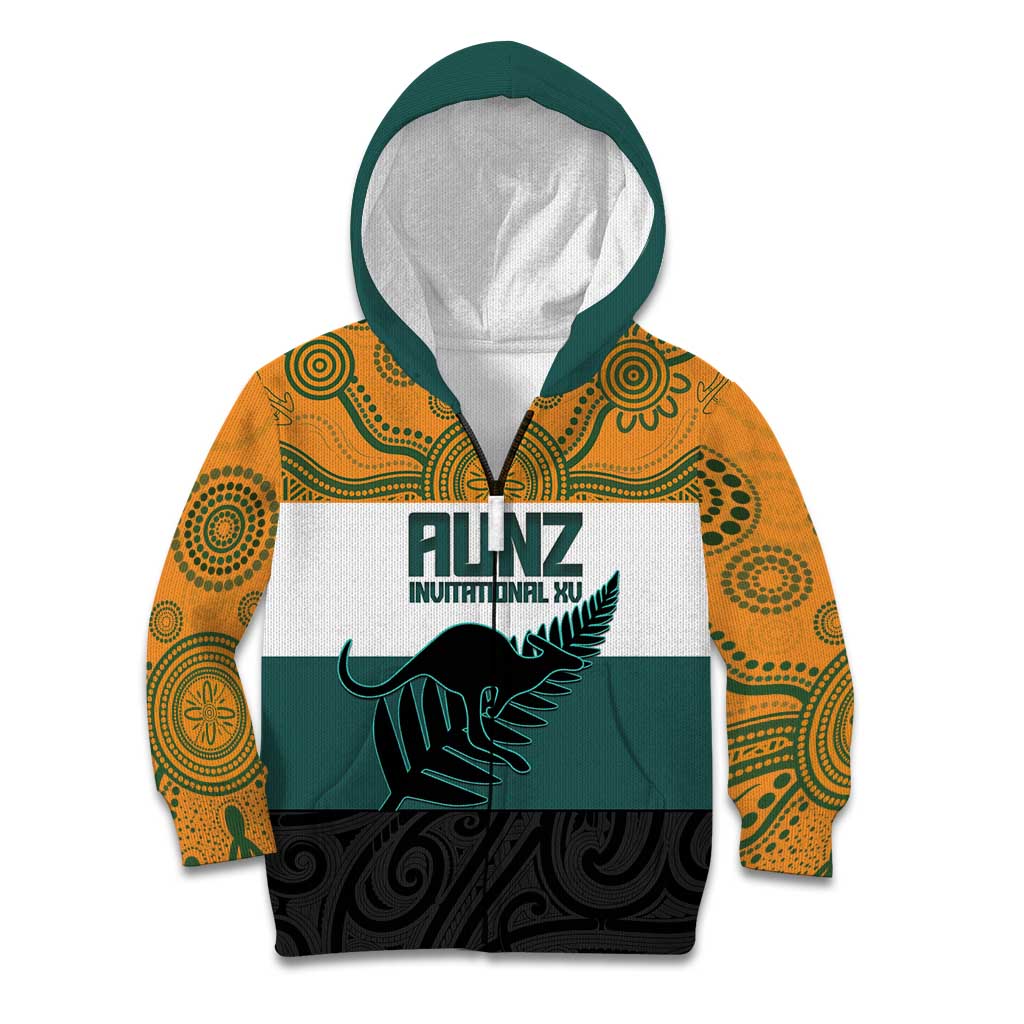 AUNZ Rugby Custom Kid Hoodie Australia Kangaroo New Zealand Silver Fern - Aussie Hoodie