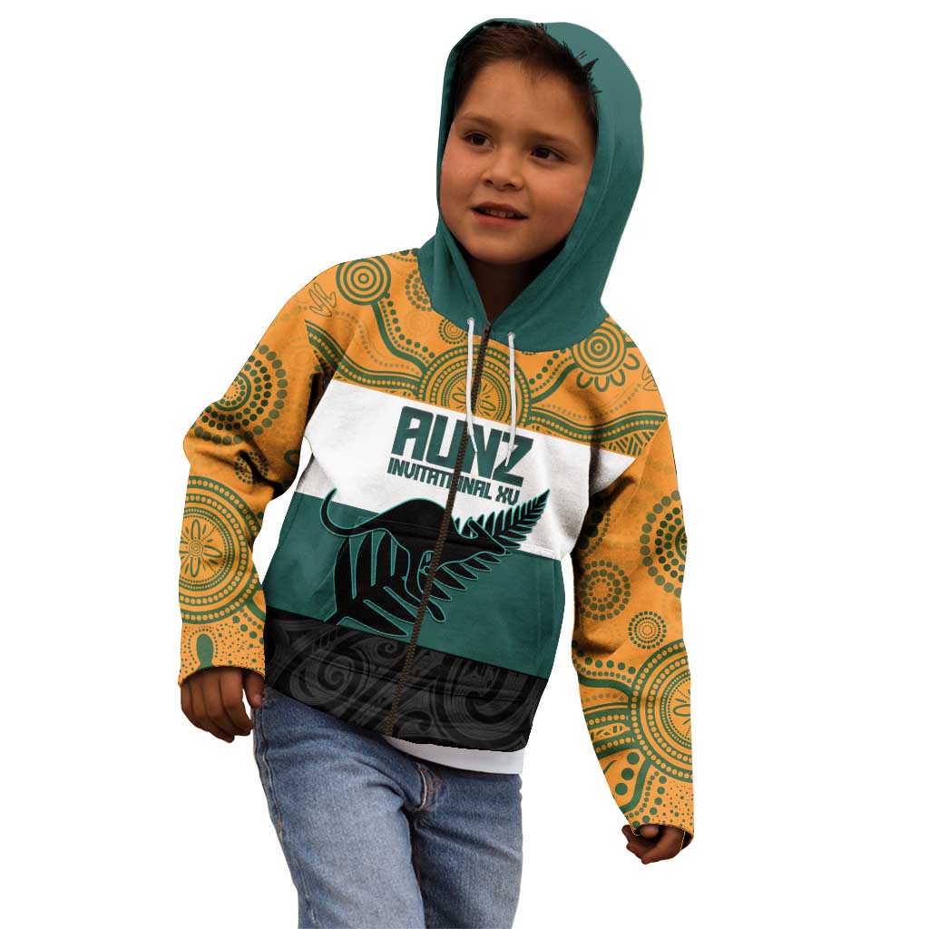 AUNZ Rugby Custom Kid Hoodie Australia Kangaroo New Zealand Silver Fern - Aussie Hoodie