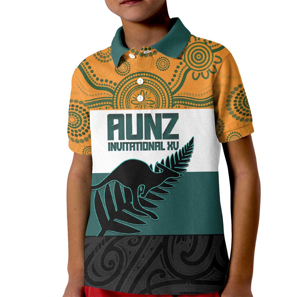 AUNZ Rugby Custom Kid Polo Shirt Australia Kangaroo New Zealand Silver Fern - Aussie Hoodie