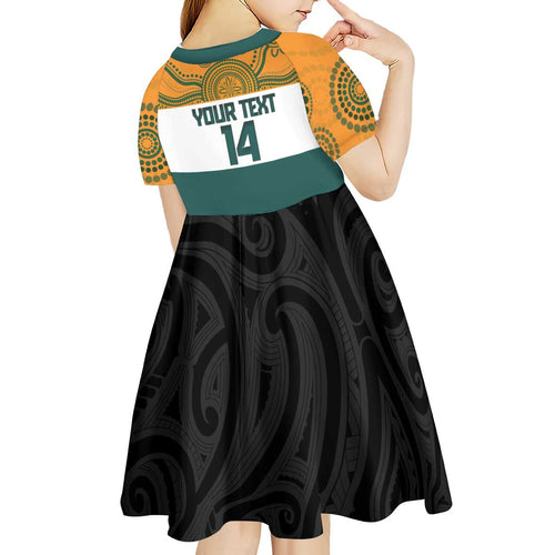 AUNZ Rugby Custom Kid Short Sleeve Dress Australia Kangaroo New Zealand Silver Fern - Aussie Hoodie