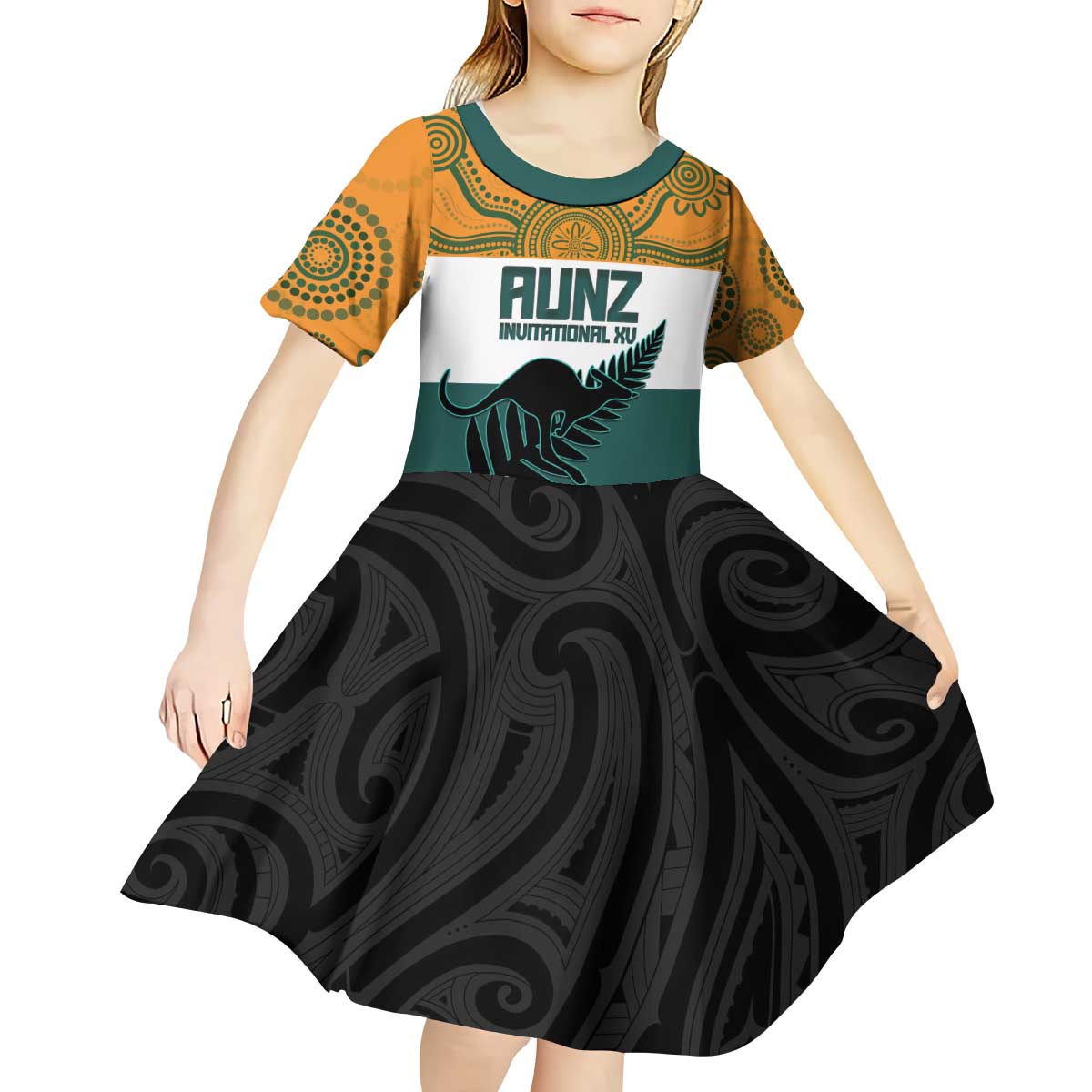 AUNZ Rugby Custom Kid Short Sleeve Dress Australia Kangaroo New Zealand Silver Fern - Aussie Hoodie