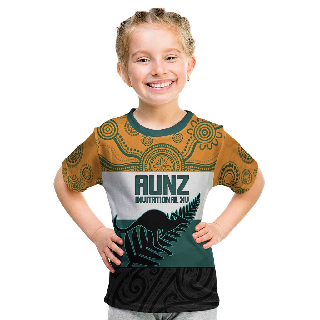 AUNZ Rugby Custom Kid T Shirt Australia Kangaroo New Zealand Silver Fern - Aussie Hoodie