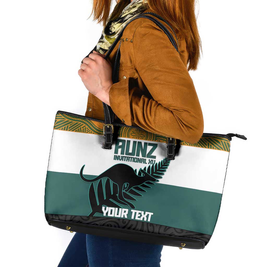 AUNZ Rugby Custom Leather Tote Bag Australia Kangaroo New Zealand Silver Fern - Aussie Hoodie