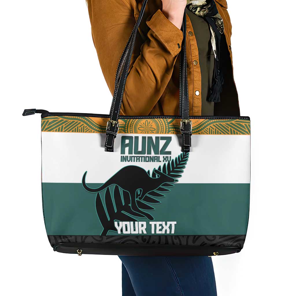 AUNZ Rugby Custom Leather Tote Bag Australia Kangaroo New Zealand Silver Fern - Aussie Hoodie