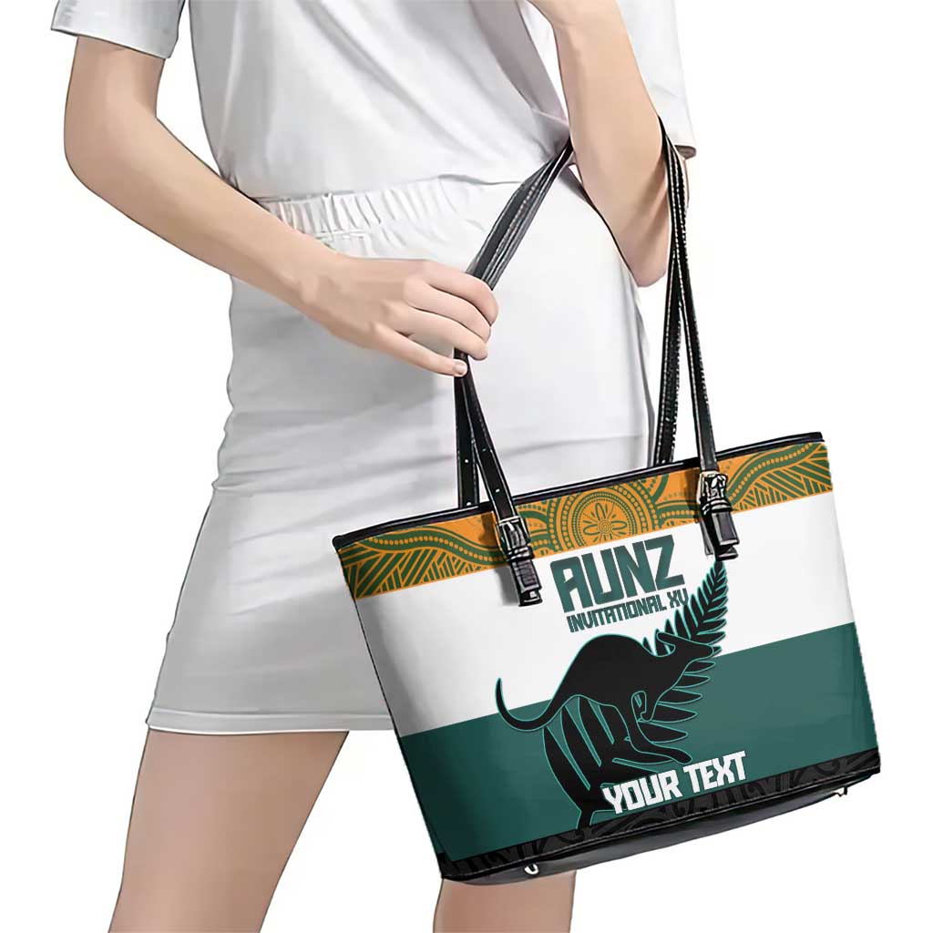AUNZ Rugby Custom Leather Tote Bag Australia Kangaroo New Zealand Silver Fern - Aussie Hoodie