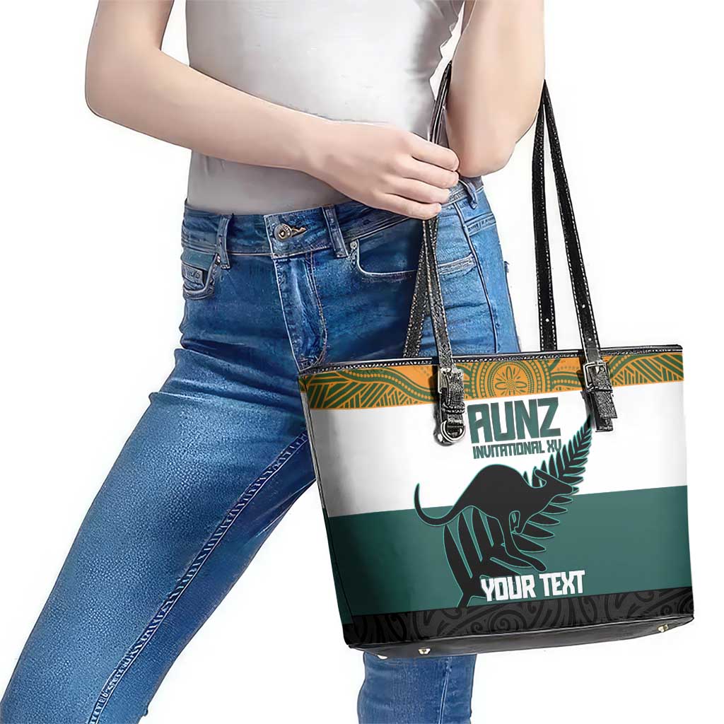 AUNZ Rugby Custom Leather Tote Bag Australia Kangaroo New Zealand Silver Fern - Aussie Hoodie