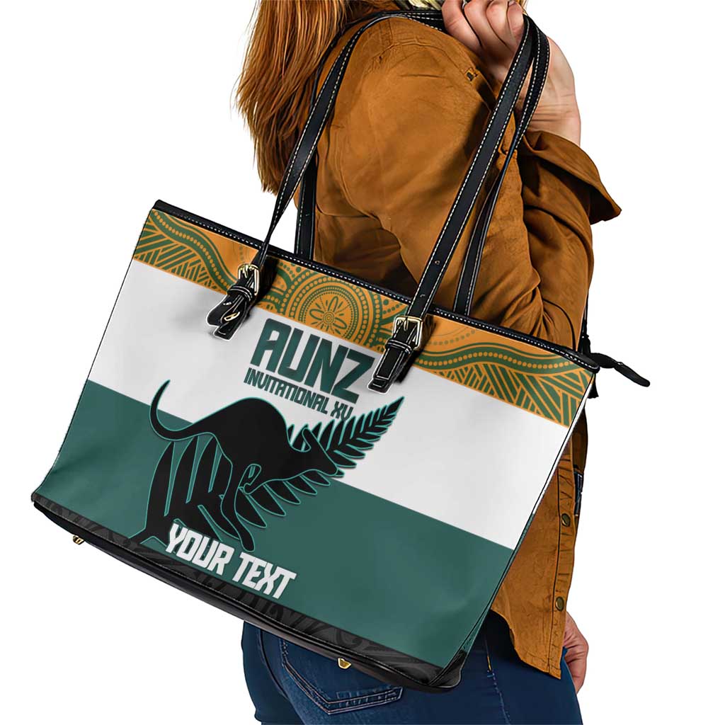AUNZ Rugby Custom Leather Tote Bag Australia Kangaroo New Zealand Silver Fern - Aussie Hoodie