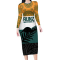 AUNZ Rugby Custom Long Sleeve Bodycon Dress Australia Kangaroo New Zealand Silver Fern - Aussie Hoodie