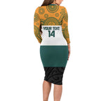 AUNZ Rugby Custom Long Sleeve Bodycon Dress Australia Kangaroo New Zealand Silver Fern - Aussie Hoodie