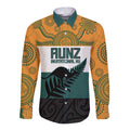 AUNZ Rugby Custom Long Sleeve Button Shirt Australia Kangaroo New Zealand Silver Fern - Aussie Hoodie