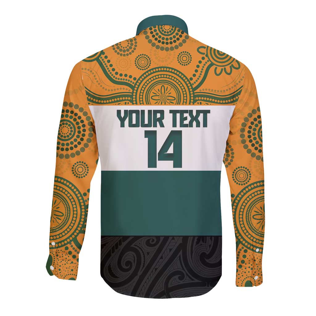 AUNZ Rugby Custom Long Sleeve Button Shirt Australia Kangaroo New Zealand Silver Fern - Aussie Hoodie