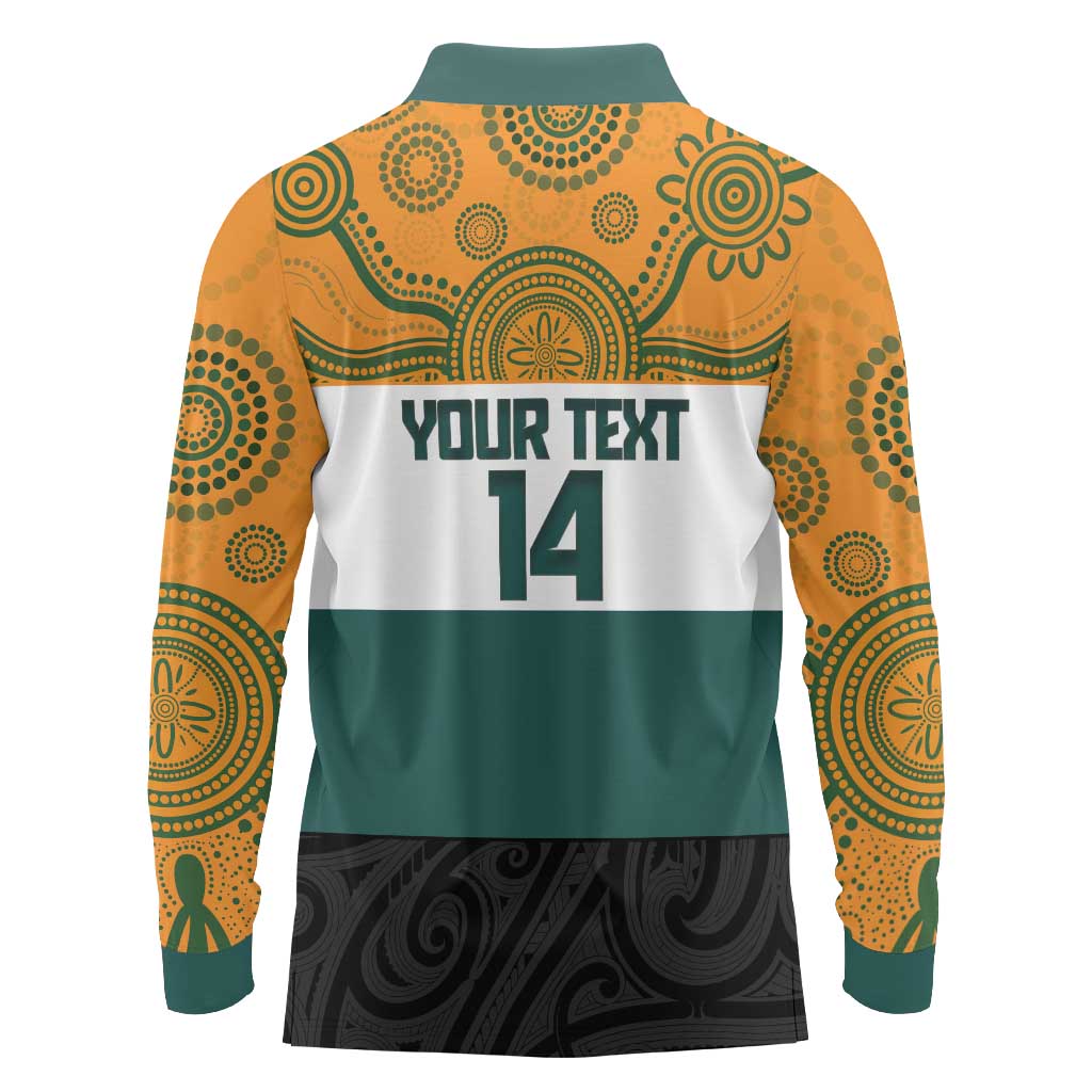AUNZ Rugby Custom Long Sleeve Polo Shirt Australia Kangaroo New Zealand Silver Fern - Aussie Hoodie