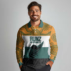 AUNZ Rugby Custom Long Sleeve Polo Shirt Australia Kangaroo New Zealand Silver Fern - Aussie Hoodie