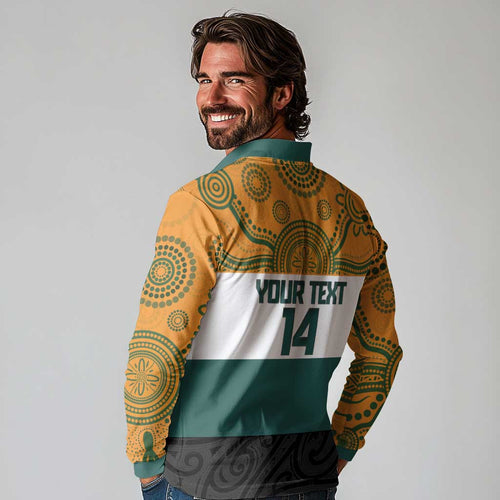 AUNZ Rugby Custom Long Sleeve Polo Shirt Australia Kangaroo New Zealand Silver Fern - Aussie Hoodie