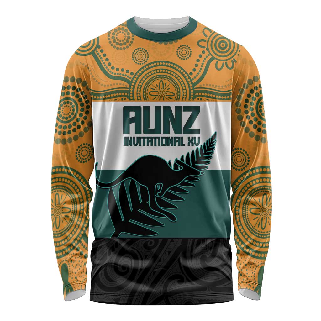 AUNZ Rugby Custom Long Sleeve Shirt Australia Kangaroo New Zealand Silver Fern - Aussie Hoodie