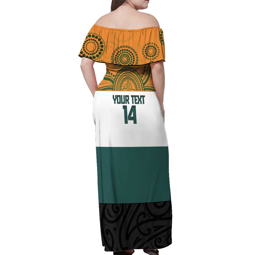 AUNZ Rugby Custom Off Shoulder Maxi Dress Australia Kangaroo New Zealand Silver Fern - Aussie Hoodie