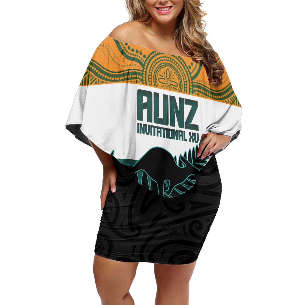 AUNZ Rugby Custom Off Shoulder Short Dress Australia Kangaroo New Zealand Silver Fern - Aussie Hoodie