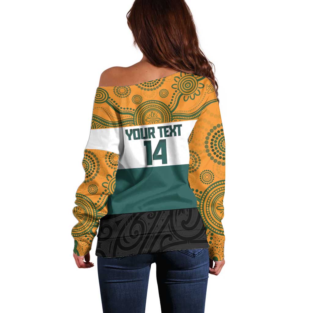 AUNZ Rugby Custom Off Shoulder Sweater Australia Kangaroo New Zealand Silver Fern - Aussie Hoodie
