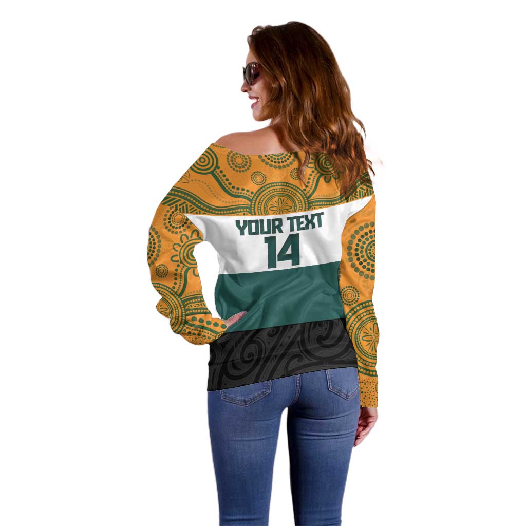 AUNZ Rugby Custom Off Shoulder Sweater Australia Kangaroo New Zealand Silver Fern - Aussie Hoodie