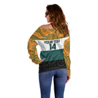 AUNZ Rugby Custom Off Shoulder Sweater Australia Kangaroo New Zealand Silver Fern - Aussie Hoodie