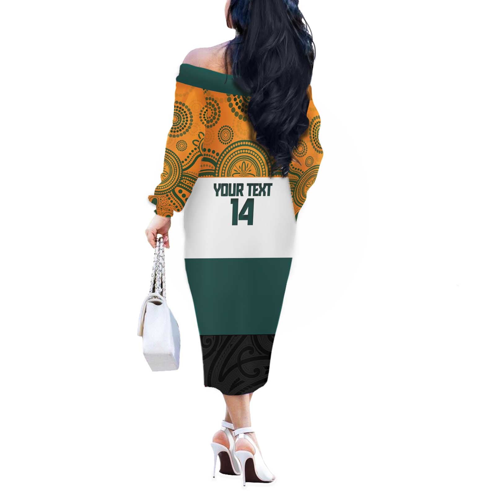 AUNZ Rugby Custom Off The Shoulder Long Sleeve Dress Australia Kangaroo New Zealand Silver Fern - Aussie Hoodie
