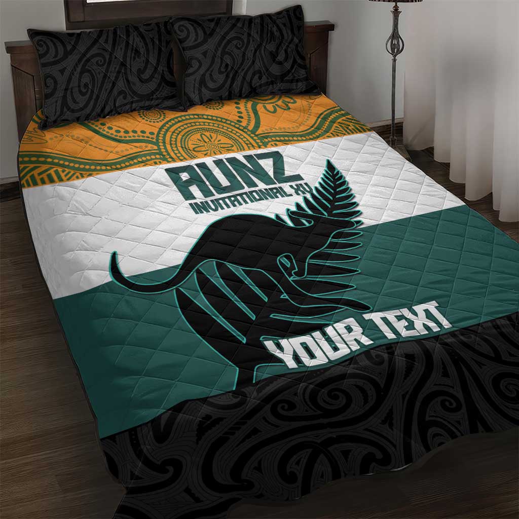 AUNZ Rugby Custom Quilt Bed Set Australia Kangaroo New Zealand Silver Fern - Aussie Hoodie