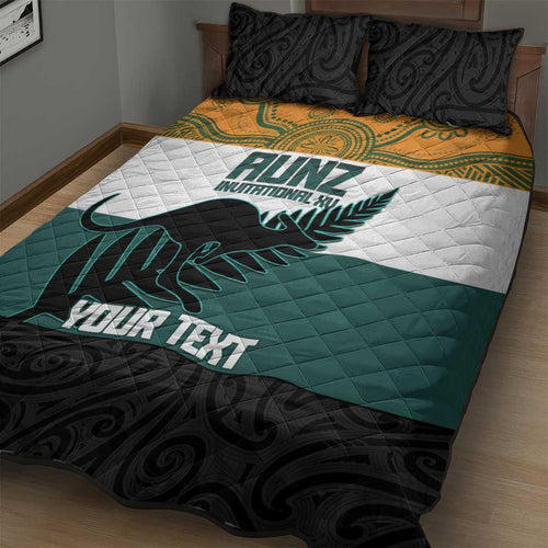 AUNZ Rugby Custom Quilt Bed Set Australia Kangaroo New Zealand Silver Fern - Aussie Hoodie