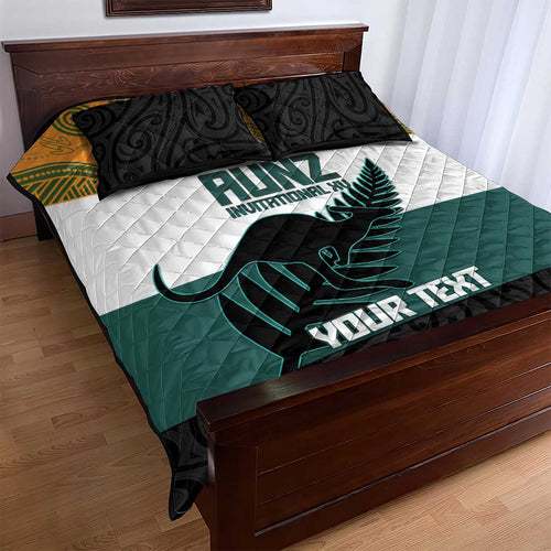 AUNZ Rugby Custom Quilt Bed Set Australia Kangaroo New Zealand Silver Fern - Aussie Hoodie