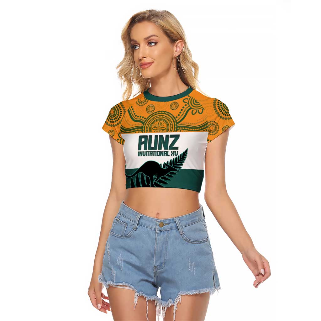 AUNZ Rugby Custom Raglan Cropped T Shirt Australia Kangaroo New Zealand Silver Fern - Aussie Hoodie