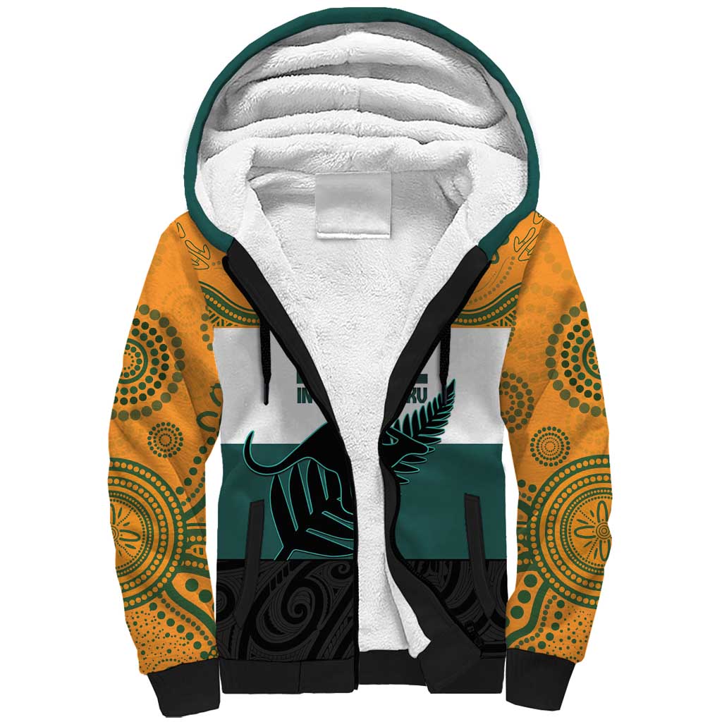 AUNZ Rugby Custom Sherpa Hoodie Australia Kangaroo New Zealand Silver Fern - Aussie Hoodie
