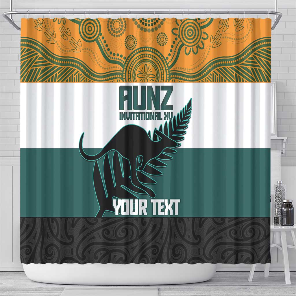 AUNZ Rugby Custom Shower Curtain Australia Kangaroo New Zealand Silver Fern - Aussie Hoodie