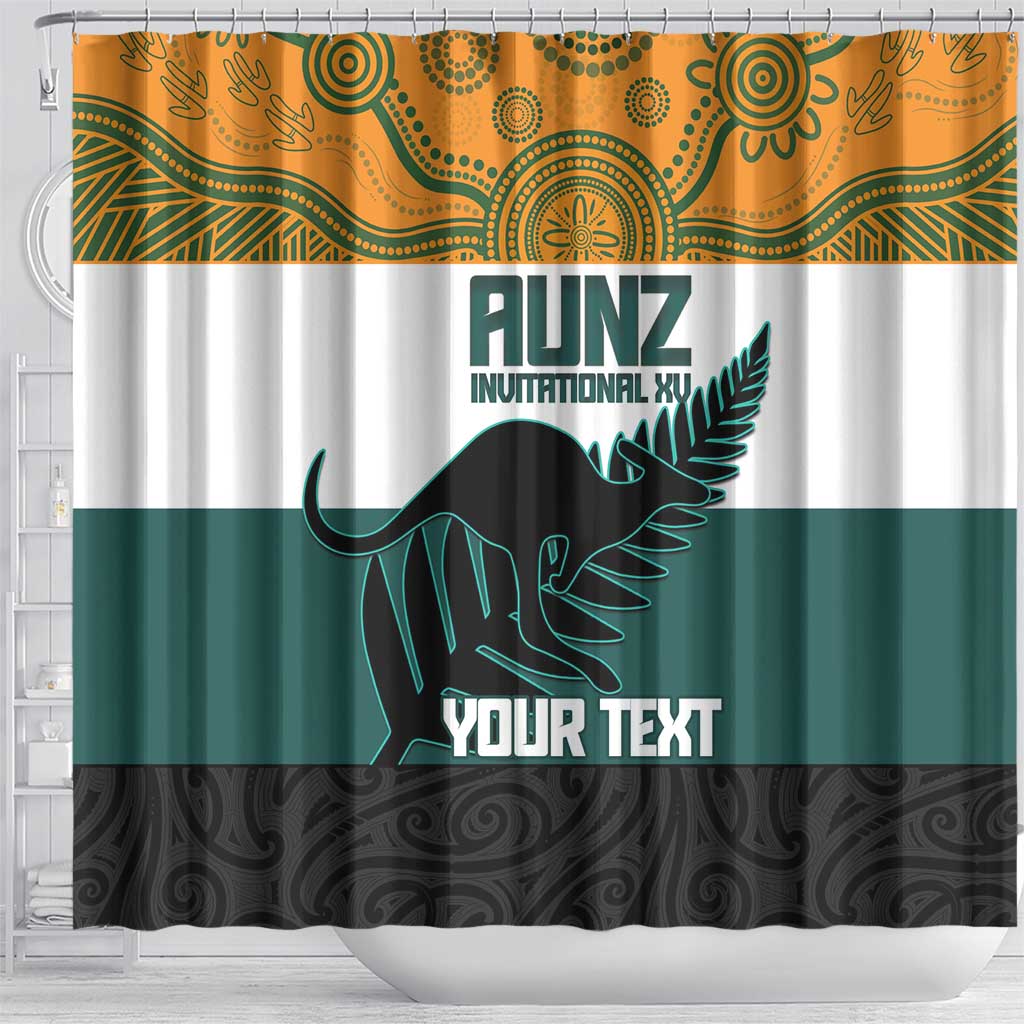 AUNZ Rugby Custom Shower Curtain Australia Kangaroo New Zealand Silver Fern - Aussie Hoodie