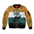 AUNZ Rugby Custom Sleeve Zip Bomber Jacket Australia Kangaroo New Zealand Silver Fern - Aussie Hoodie