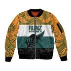 AUNZ Rugby Custom Sleeve Zip Bomber Jacket Australia Kangaroo New Zealand Silver Fern - Aussie Hoodie