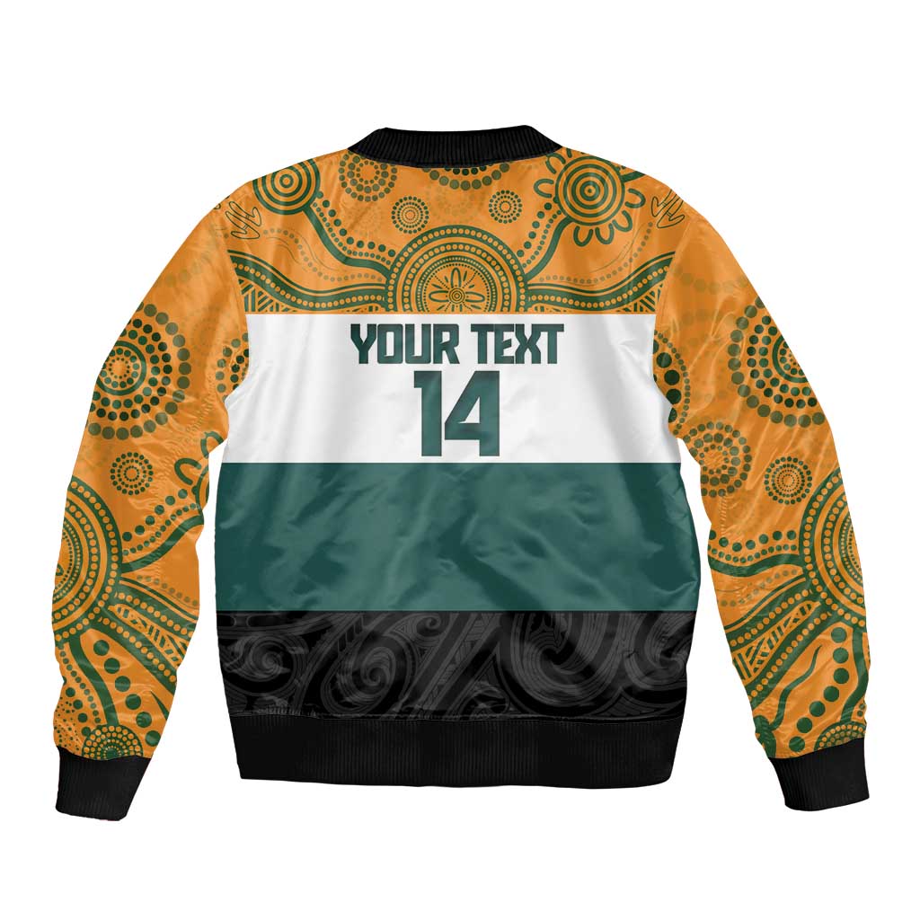 AUNZ Rugby Custom Sleeve Zip Bomber Jacket Australia Kangaroo New Zealand Silver Fern - Aussie Hoodie
